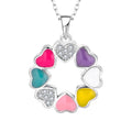 Custom Enamel Flower Necklace Rhodium Plated Zircon Sterling Silver Pendant Heart Flower Necklace for Gift