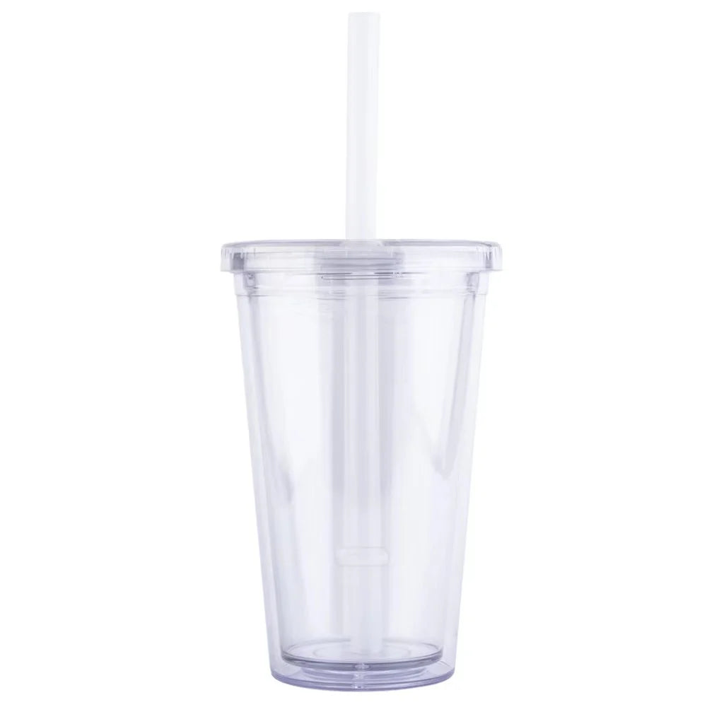 Wholesale BPA Free reusable plastic cup thick rough straw milk cup double tea cups tumbler 16oz low price