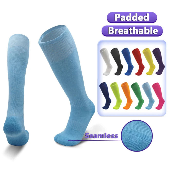 Adults Kids Neon Color Knee High Compression Sports Socks Cycling Running Nursing Football Soccer Socks Knitted Terry Cushioned