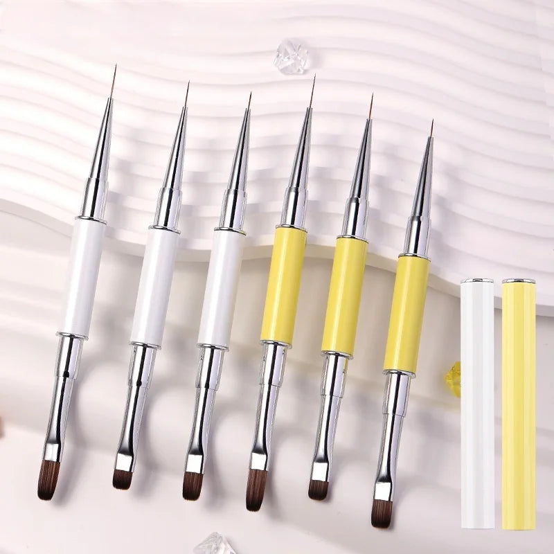 Double-headed Nail Art Brush Multi-functional Drawstring Construction Light Therapy Brush Liner Brush With Cover