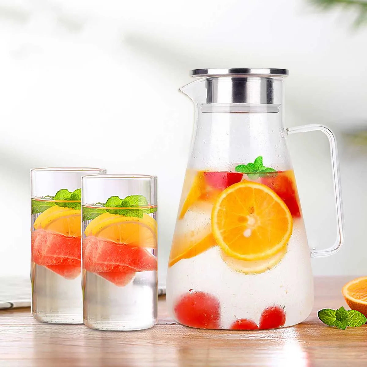 1.5 Litre Transparent High Borosilicate Glass Pitcher Water Jug with Lid and Spout for Homemade Beverages Modern Design