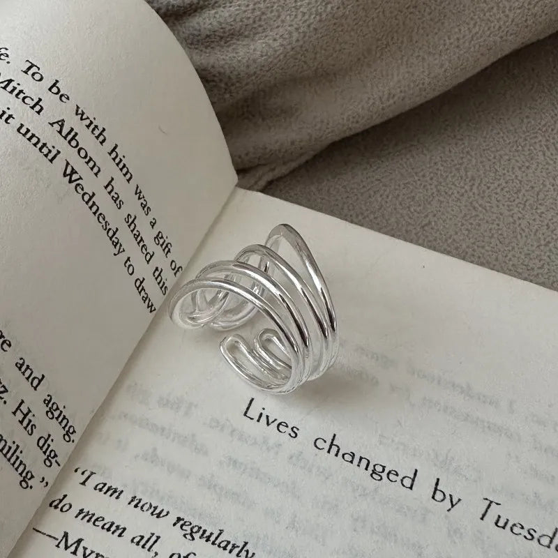 Factory Wholesale 925 Sterling Silver Multi-layer Chunky Finger Ring for Women Girls
