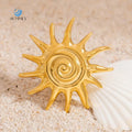 SUMMLY Vintage Wholesale Sun and Spiral Pattern18K Gold Plated Stainless Steel Rings Fashion Jewelry