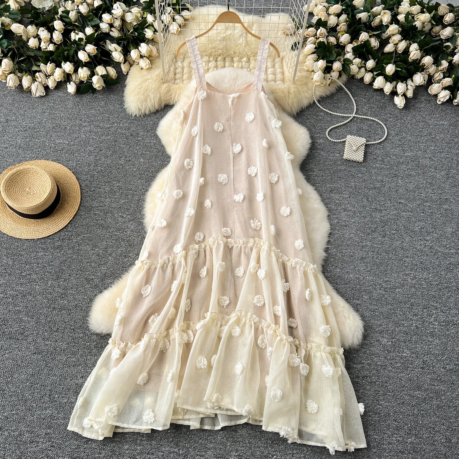 Boutique Wholesale 2025 Spring New Fashionable French Elegant Loose Slimming Ruffled Women's Dress