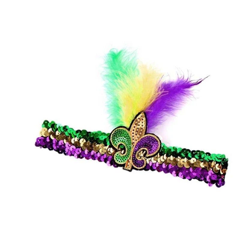 2023 Party Decoration  Carnival New Sequins Hair Band Feather Headwear Hair Band Cross Border   Yeren Headwear Factory Wholesale