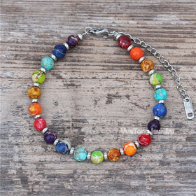 Trendy 7 Chakra Natural Imperial Jasper Stone Stacking Bead Bracelet Stainless Steel Clasp Unique Statement Jewellery Wholesale