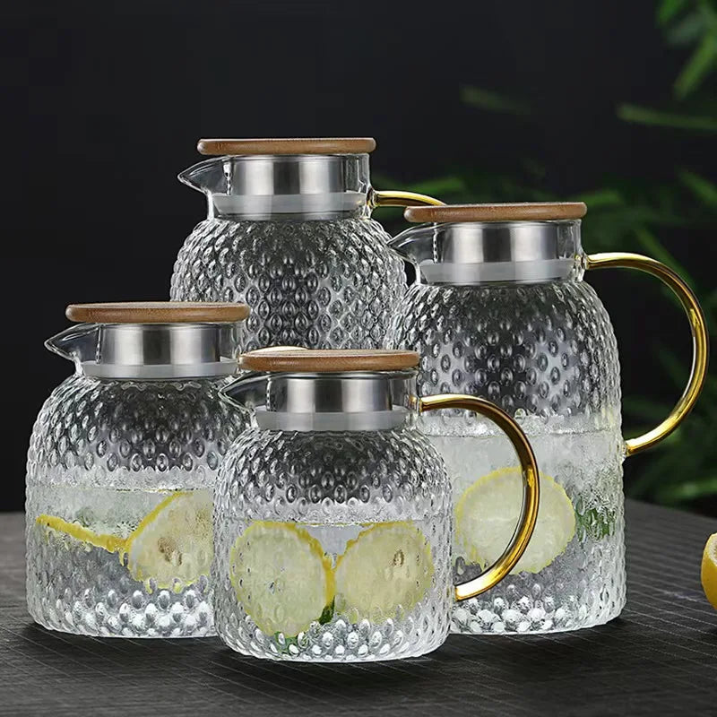 Japanese Style Hammer Grain Heat Resistant Glass Wate Carafe Glass Water Pitcher Glass Jug with Handle