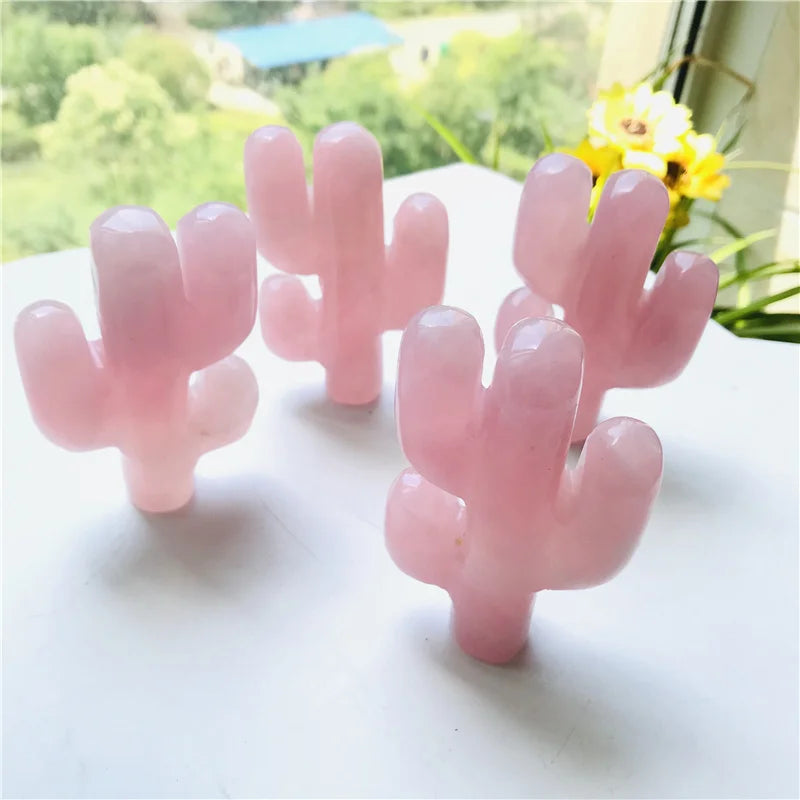 Wholesale Natural Crystal Carving Polished Crystal Cactus  Rose Quartz Crystal Cactus for Home Decoration