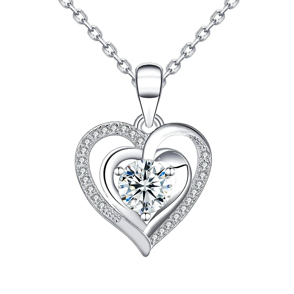 Gold Plated Jewelry Zircon Pendant Silver 925 Heart Pendant Fashion Jewelry Necklaces for Women