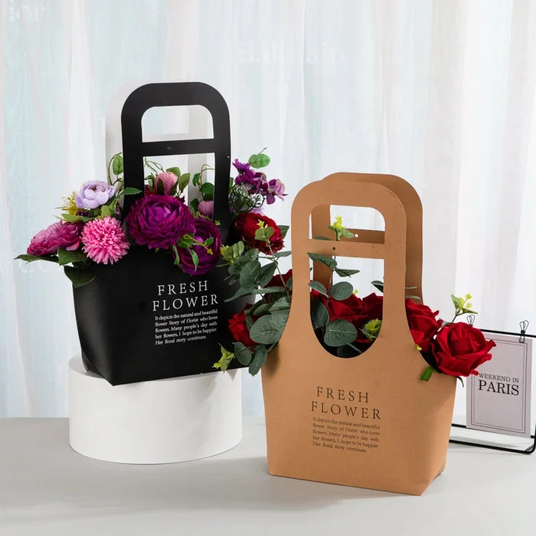 XJH INS Floral Tote Bag Creative Paperboard Packaging for Bouquets Classic Style with Digital Printing for Craft Use