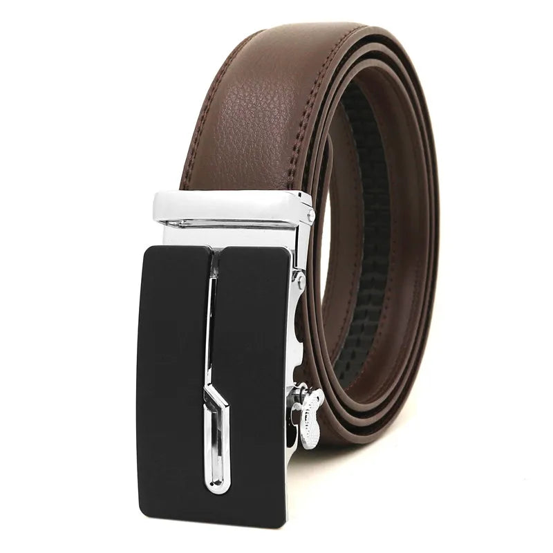 LQbelt Men Automatic Buckle Genuine Leather Ratchet Belts for Male Waistband OEM Factory Custom LOGO