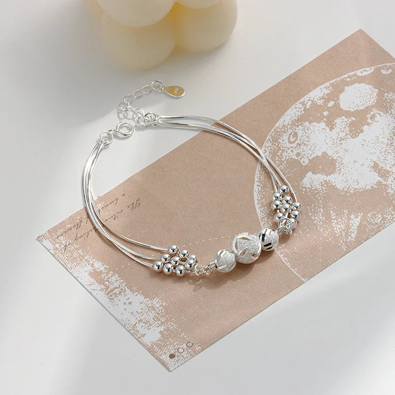 WMSL825 Real 925 Sterling Silver Round Bead Charm Bracelet &Bangle for Women Girls Wedding Party Bohemian
