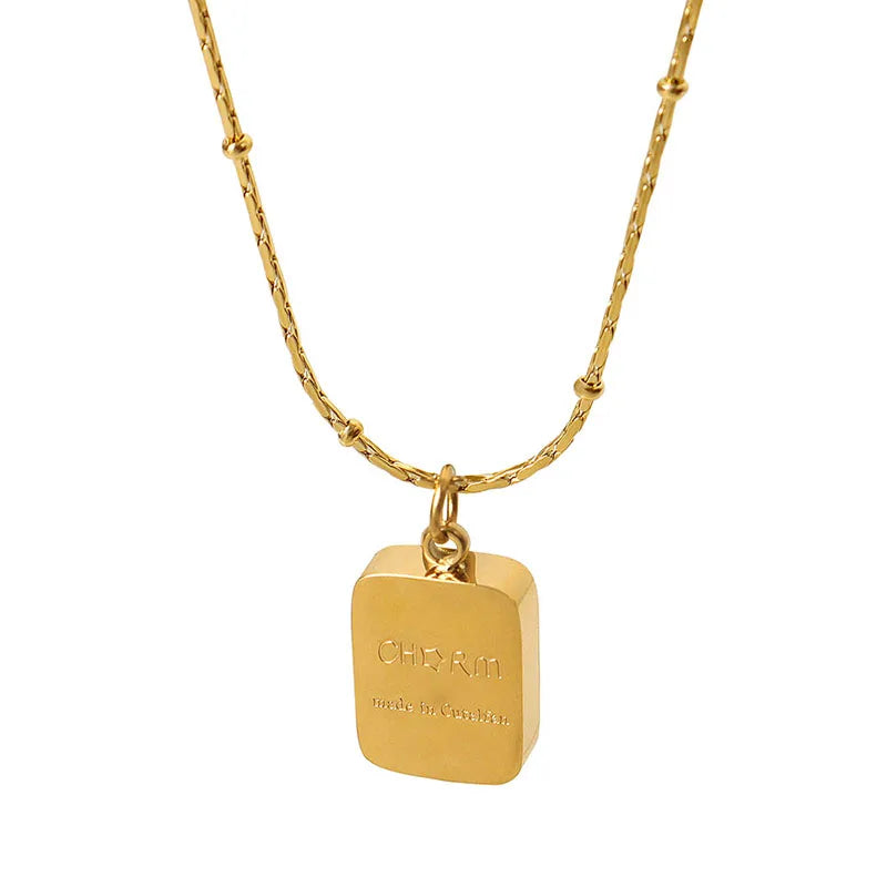 18K Gold Plated Fine Jewelry Stainless Steel Block Letter Pendant Necklace Trendy Fashion Accessory
