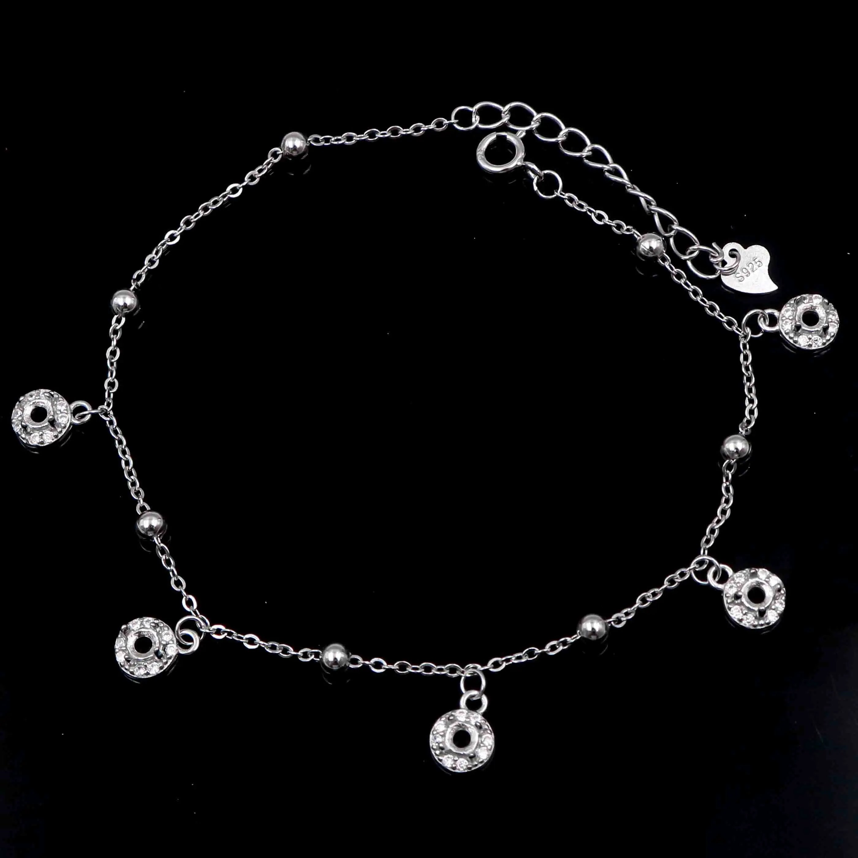 Semi Mount 3*3mm Sterling Silver Anklets Empty Blank Support Claws Setting S925 Mountain Base Holder Without Stone Inlay for DIY