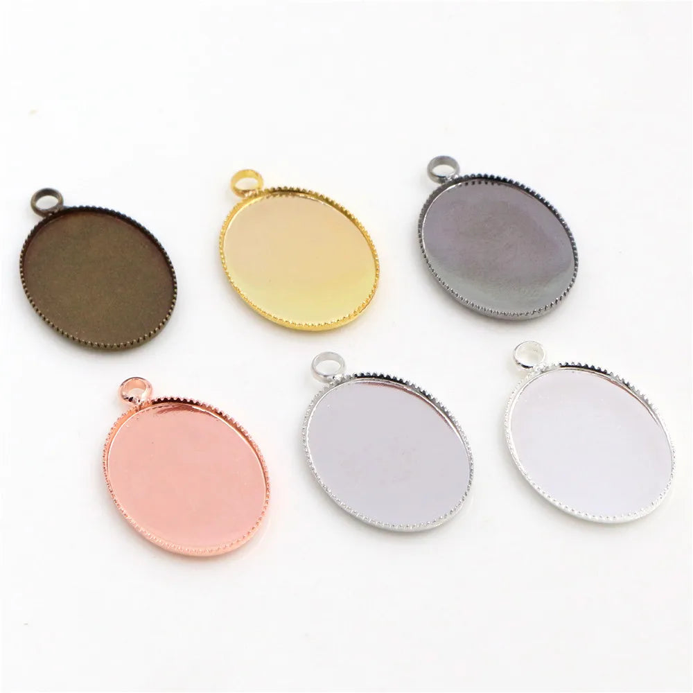 13x18mm Inner Size 6 Colors Plated Brass Cameo Cabochon Base Setting Charms Tray Pendant Blank Trays Necklace Findings