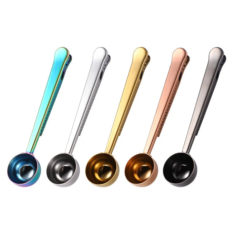 Multi-Function Stainless Steel Gold-Plated Coffee and Tea Scoop Bag Clip Metal Material for Convenient Measuring