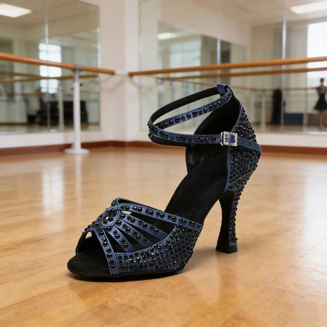 7.5cm Flared Satin Salsa Shoes Tango Jazz Ballroom Latin Dancing Sandals Customize with Suede Sole for Women