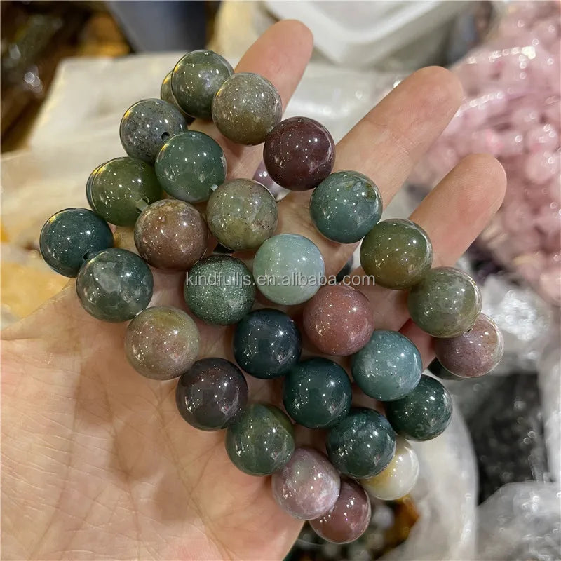 Wholesale Natural Crystal Round Beads Gemstone India Agate Quartz Crystal Bracelet 14mm