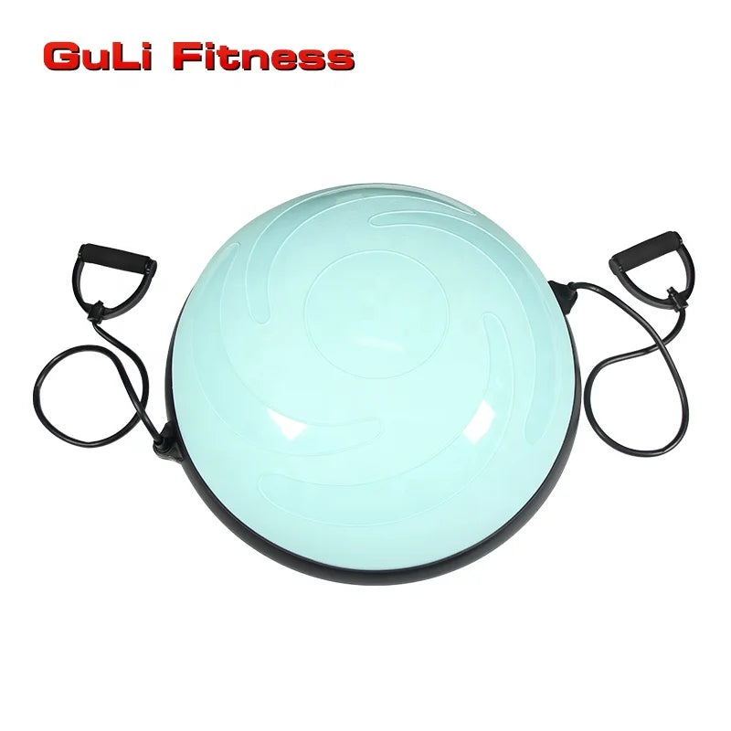 Guli Fitness Balance Ball With Resistance Band Strap PVC Gym Ball With Pump Half Balance Ball for Pilates Yoga Exercise Trainer