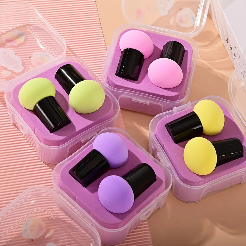 2 Sets Mushroom Head Latex Free Washable Makeup Sponge Egg Set for Air Cushion Foundation BB Cream