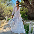New Women's Swimsuit Outer Blouse Vacation Sun Protection Shirt Deep V-neck Chiffon and Lace Swimsuit Dress Beach Cover up Skirt