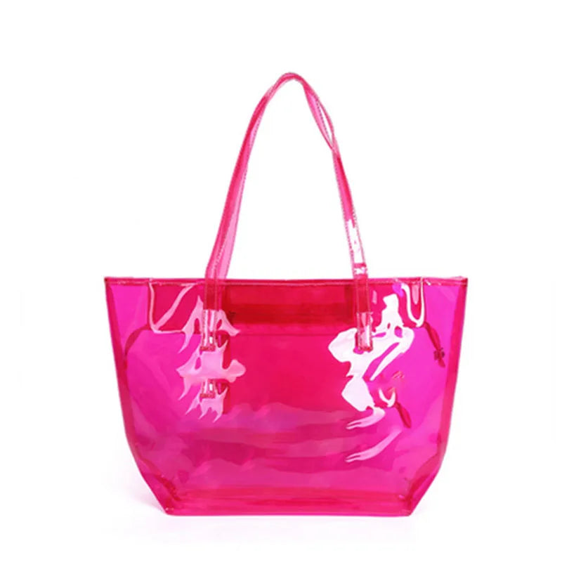 Large Capacity PVC Transparent Beach Bag Casual Tote with Zipper Closure and Two Handles Custom Waterproof Jelly Handbag