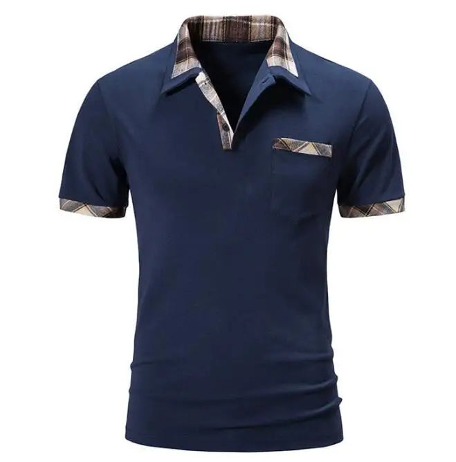 Summer New Men's Short Sleeved Polo T-shirt Men's Plaid Color Block T-shirt European Size Top
