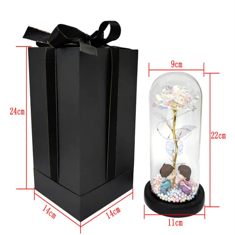 T-0225 24K Gold Plated Rose LED Light galaxy Rose in Glass Dome Gift for Decoration