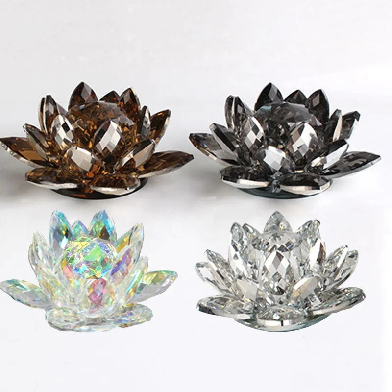 Classic Style Crystal Plating Color Lotus Flower Set With Gift Box Silver Glass Lotus Set for Car Decoration LTS-E60