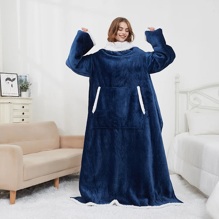 China Factory Wearable Blanket for King Size Winter Double Layer Sherpa Blanket With Sleeves Customized TV Flannel Blankets