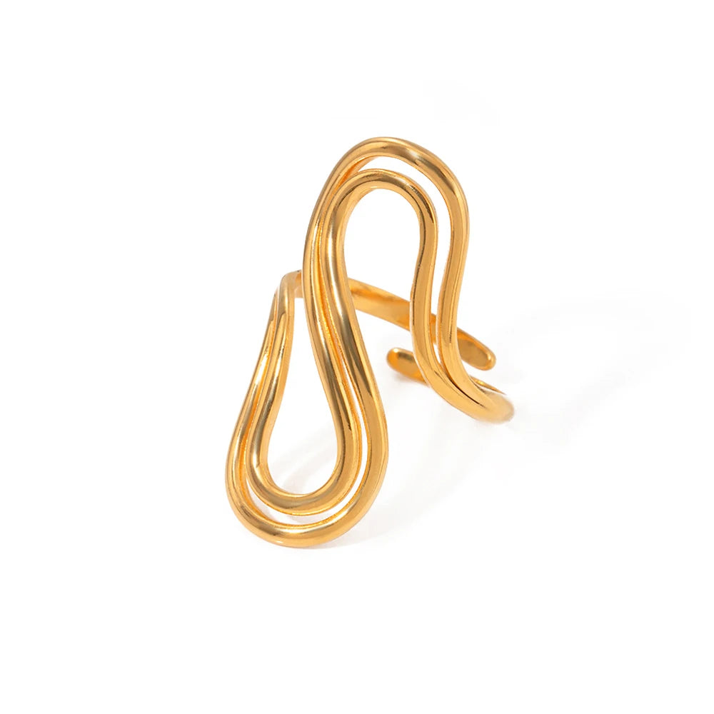 J&D 18K Gold Plated Stainless Steel Double Layer S Shaped Open Ring