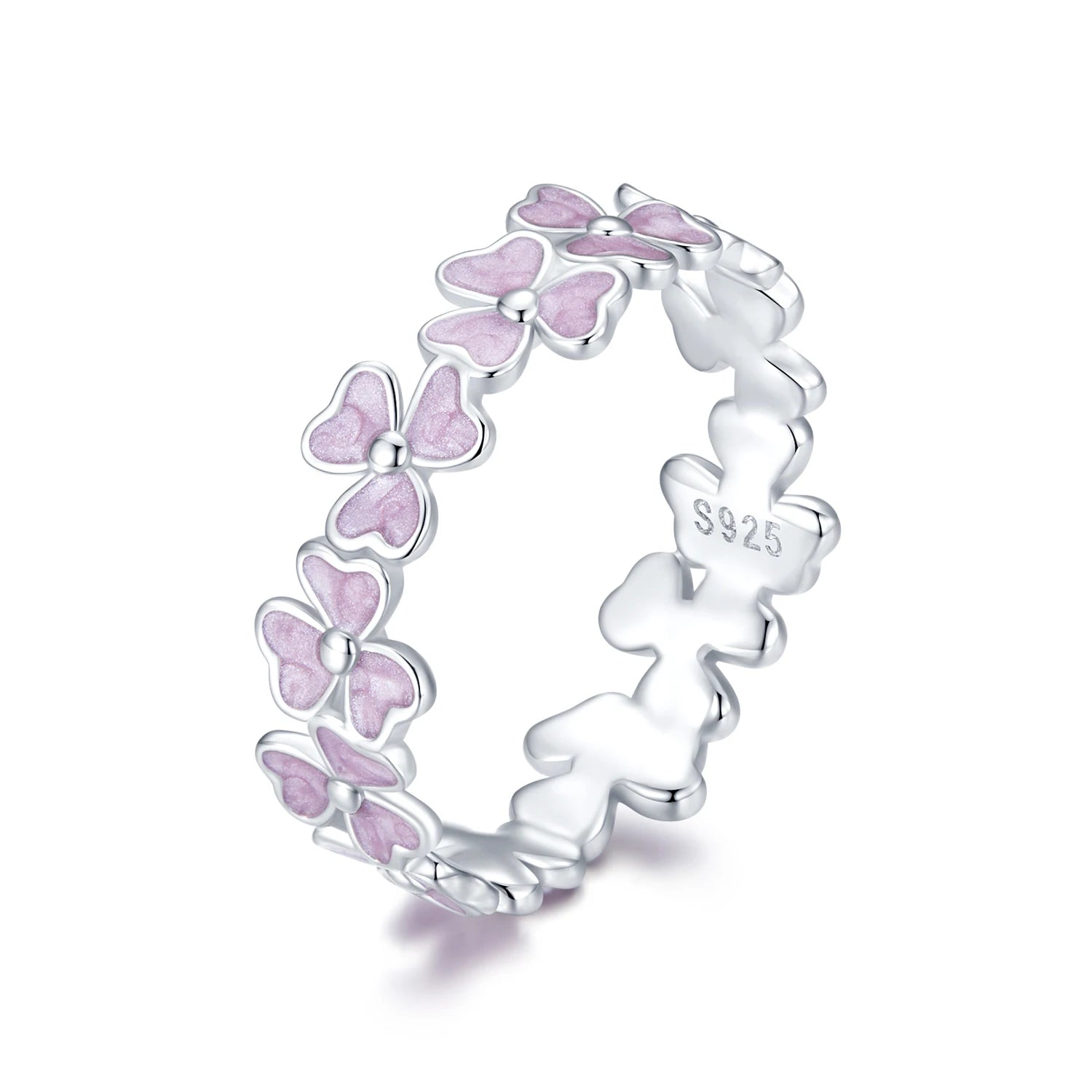 925 Sterling Silver Purple Flower Finger Ring Enamel Wreath Ring for Women Girls Birthday Gift Party Jewelry SCR988