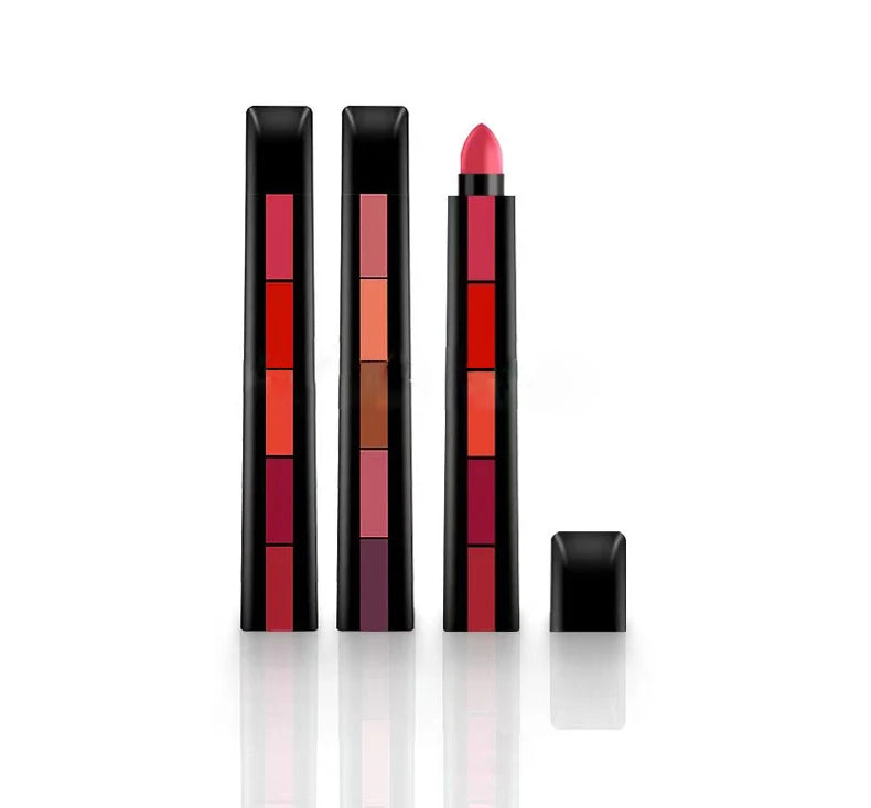 Fit Colors Matte 5-color Mini 5 in 1 Lipstick Combination 5 Sections Matte Velvet Color Non-stick Lip Gloss Lipstick