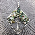 DIY Factory Directly Wholesale Natural Indian Agate Chips Tree of Life Necklace Leather Chain Tree Pendant Palm Tree Necklace