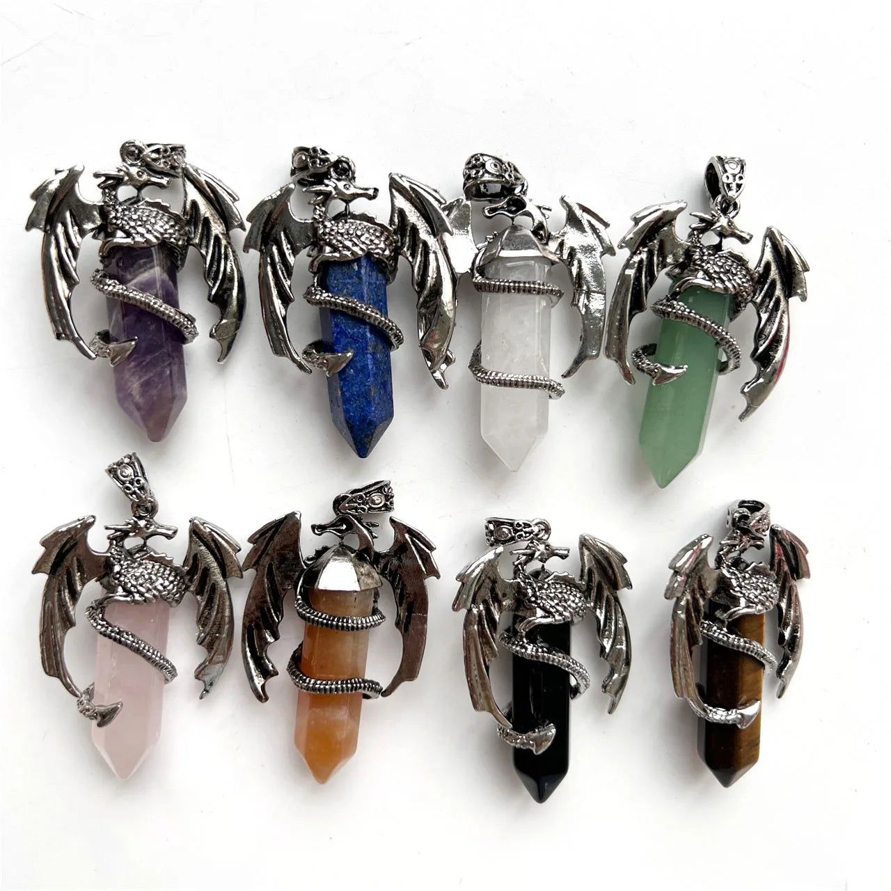 Wholesale Natural Crystals Healing Stones Amethyst Hexagonal Dragon With Silver Color Plating Quartz Pendant