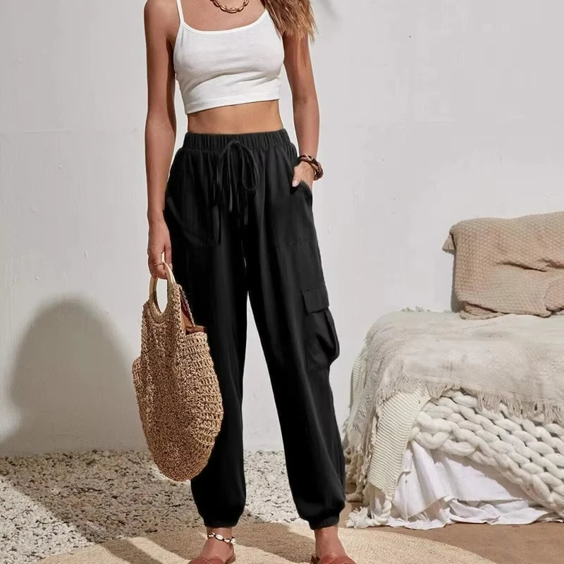 Solid Color Autumn 2024 Women Long Trousers High Quality Cargo Pants With Side Pockets