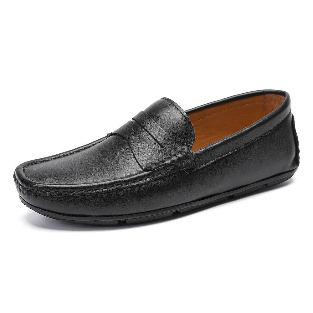 Luxury Casual Genuine Leather Round Toe Slip on Loafers Soft Sole Breathable Anti Slip Minimalist Plain Toe Men Leather Shoes