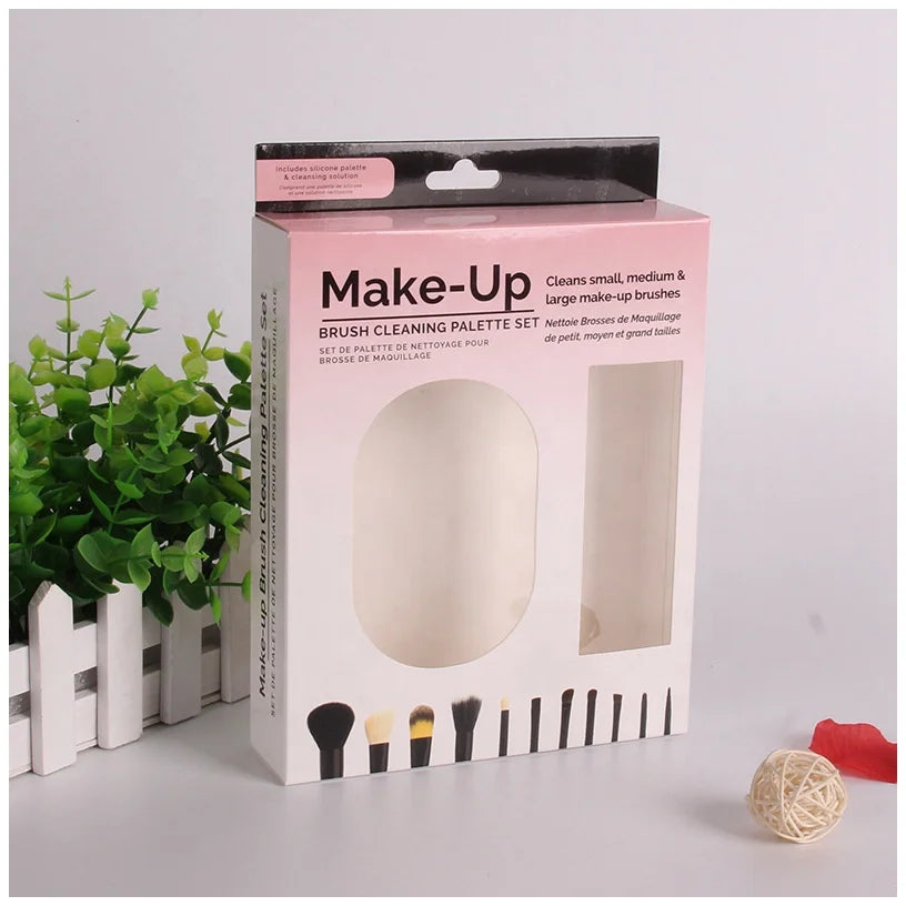 Custom Logo Printed Eco-Friendly Matt Lamination Embossed Makeup Brush Hanging Folding Paper Box with See Through Window