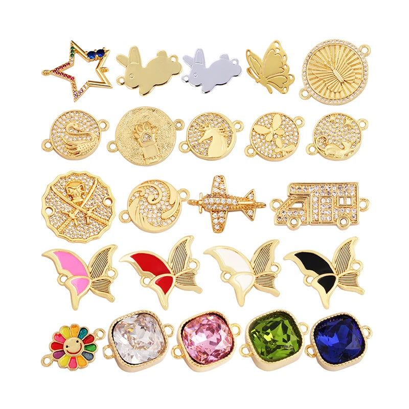 Car Swan Butterfly Animal Connector18K Gold Zircon Geometry Shape Bracelet Necklace Charm Jewelry Findings Supplies M55