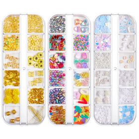 NEW 12 Gird Box Rhinestone Pearl Soft Clay Mixed Nail Accessories 3D Resin Nail Charms Nail Art Decorations