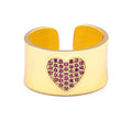 QIKU Rose Red Heart Pattern Adjustable Opening Wide Ring Copper Zirconia Women Jewelry Accessories Gift Wholesale Dropshipping