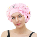 Hot Beauty Female Flower Pattern Medium Size Single Color Bag Satin Sleep Bonnets With Elastic Ties