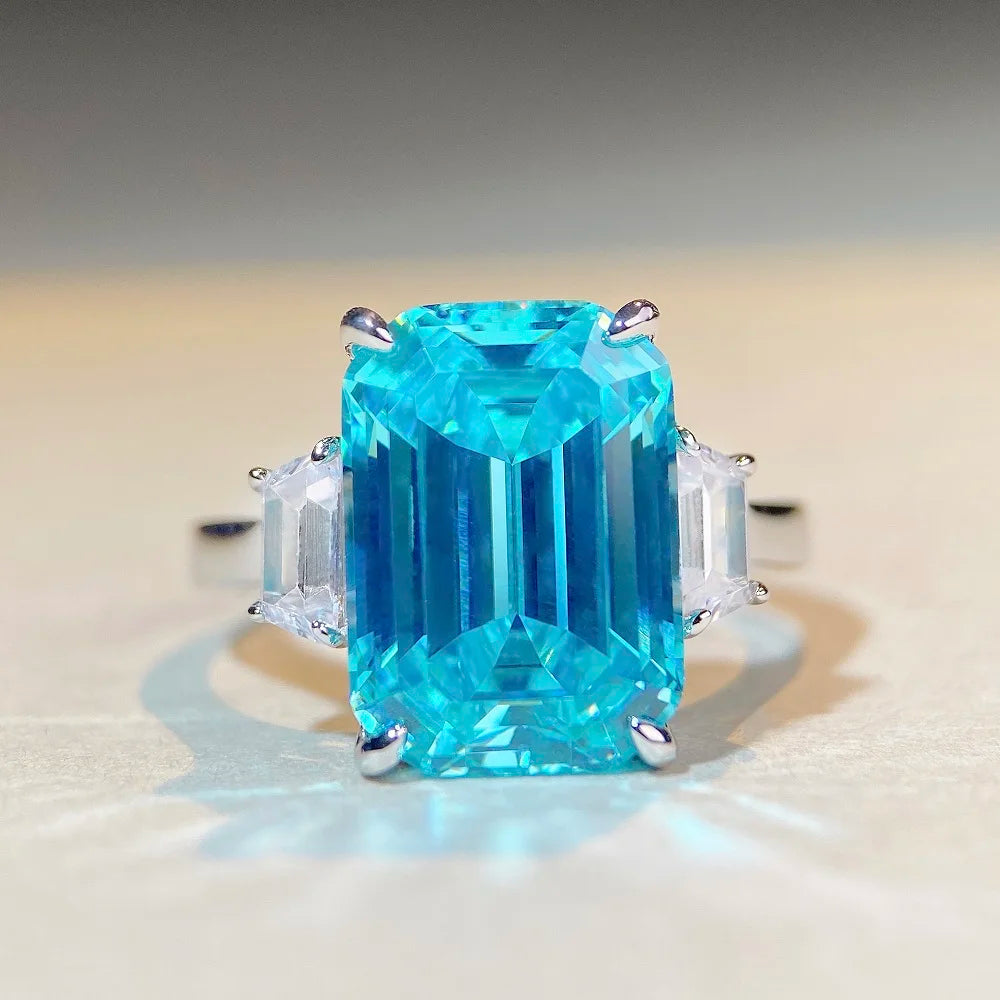 Wholesale Price Fine Jewelry Custom S925 Sterling Silver White Gold Cz Colored 5a Cubic Zircon Emerald Cut Wedding Ring Band