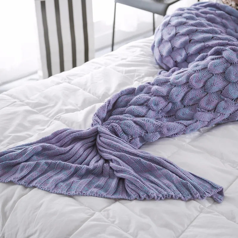 100% Acrylic Mermaid Tail Knitted Fleece Chunky Knit Blanket