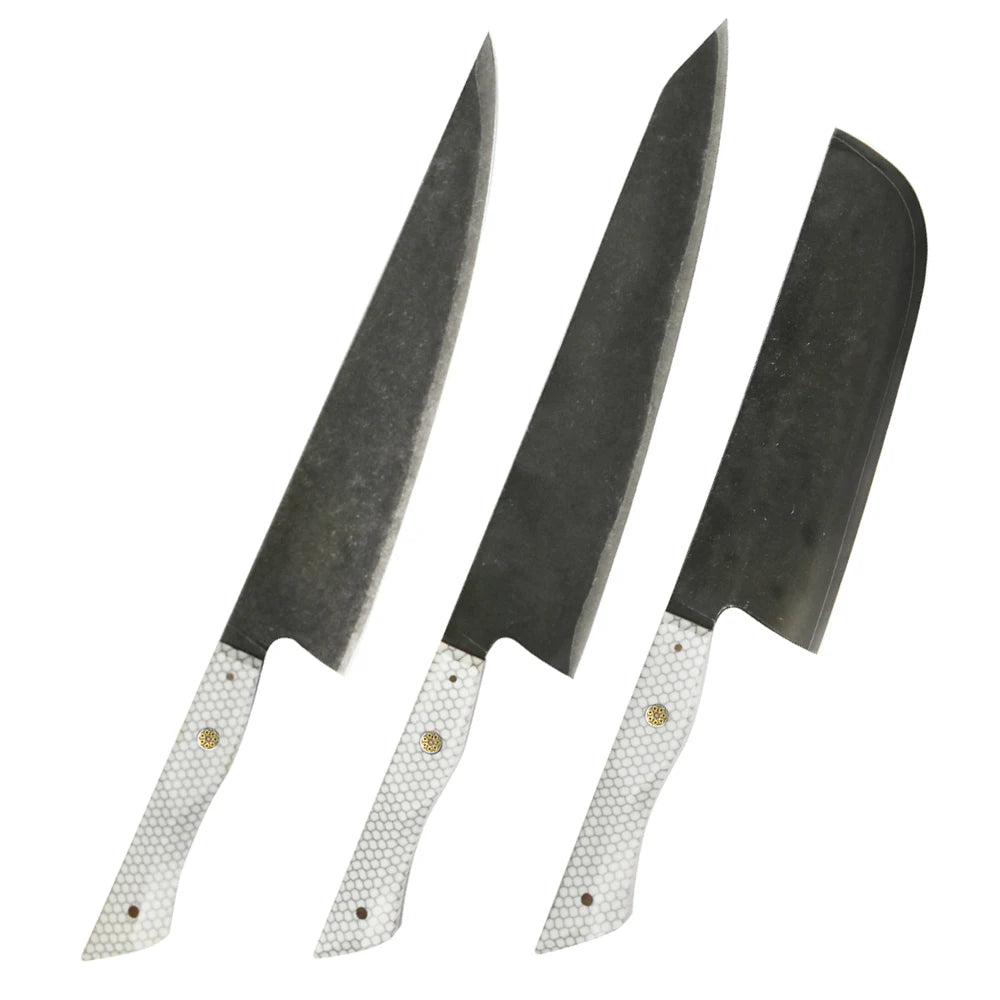 Yangjaing Amber 10Cr15MoV Stainless Steel 7 Layer Steel 3 Pcs Kitchen Knives Set  with Full Tang with Resin Handle