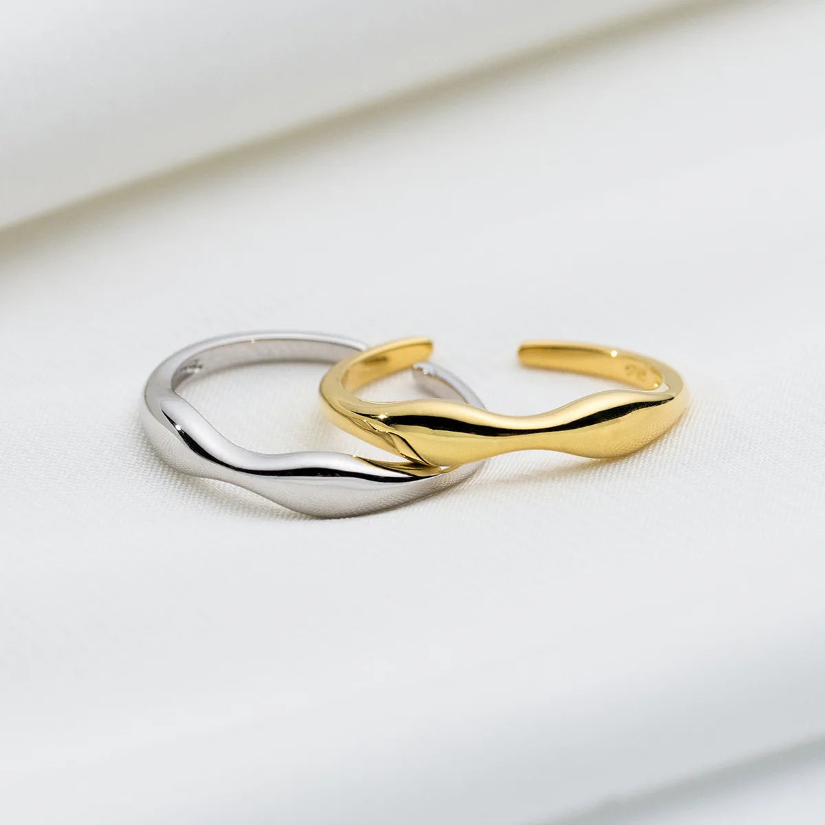 Fashion Jewelry 925 Sterling Silver Minimalist Ring Simple Wave Line Shape Gold Plated Open Rings for Women