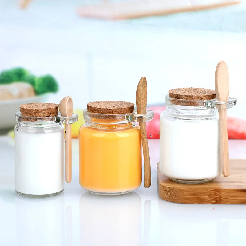 Food Storage Jars 4oz 8oz 100ml 250ml Glass Jar with Wooden Cork and Spoon for Bathroom Bath Salts/Salt &pepper for Sale