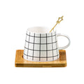 Solhui  Creative Checkerboard Black and White Coffee Mug with coaster Korea Geometric Ceramic Water Cup