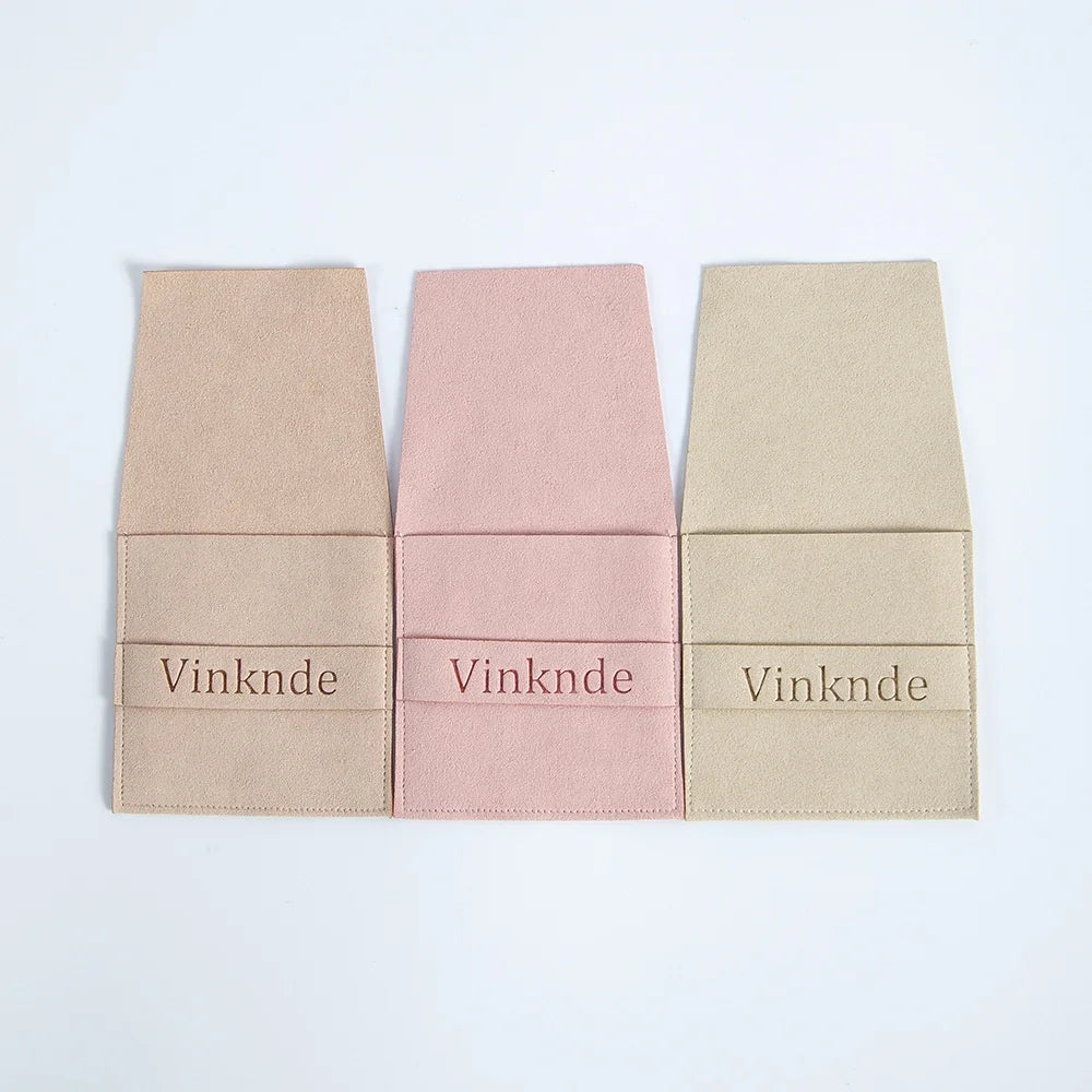CSMD 3x3inches Customized LOGO Embossing Green Color Microfiber Flap Envelopes Jewelry Multifunctional Gift Pouches for Bracelet