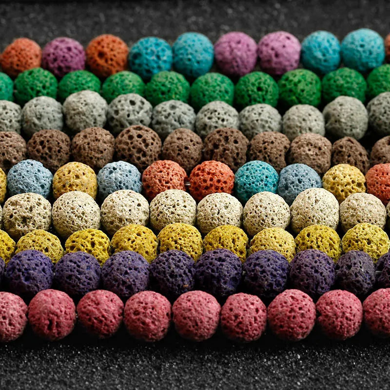 Wholesale Colorful Natural Round Mix Color Lava Stone Beads for Jewelry Necklaces